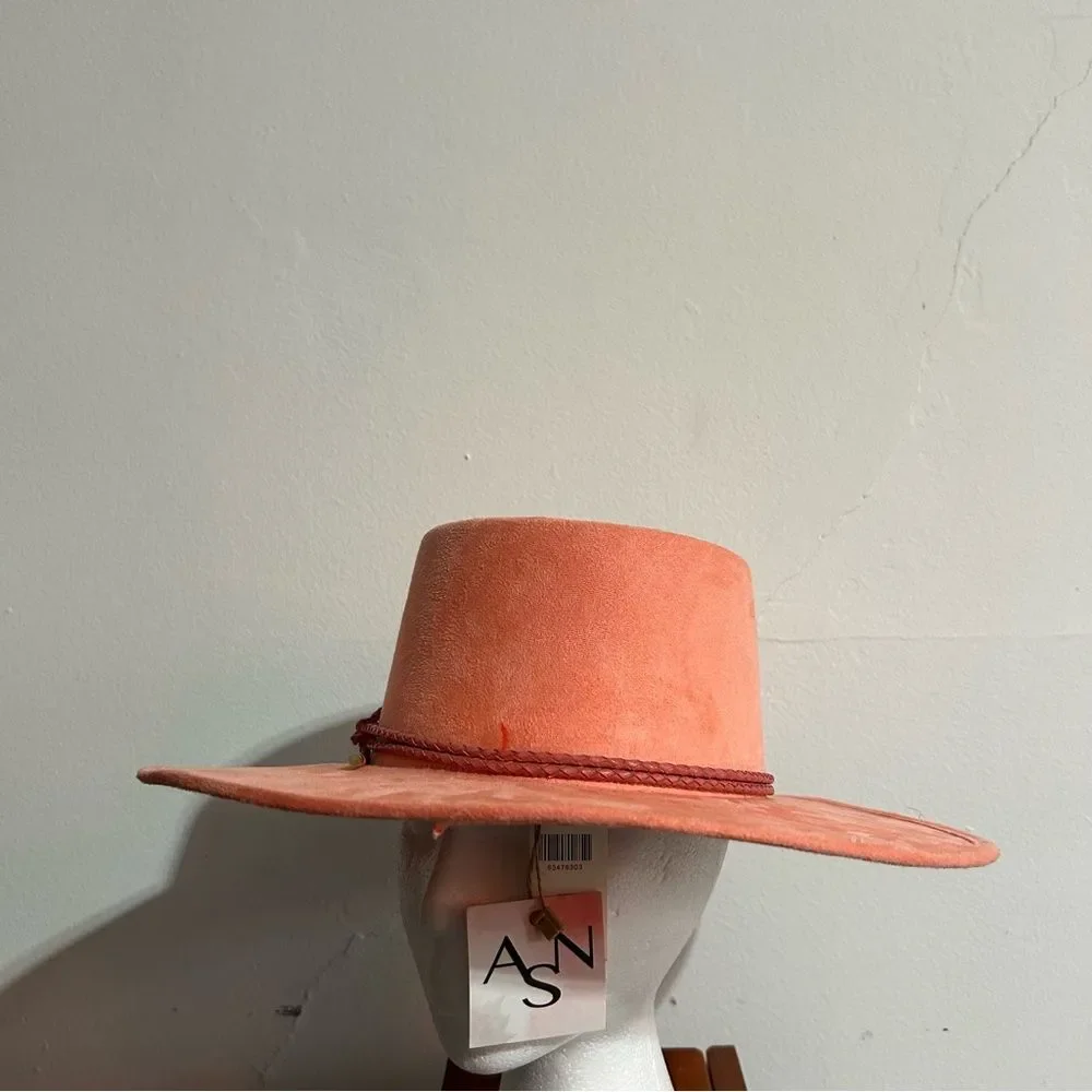 Anthropologie ASN Watermelon Sugar Pink Vegan Suede Boater Hat